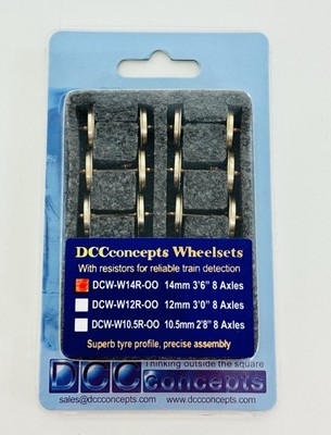 DCC Concepts HO 14mm 42'' Wheelsets with Resistors 8 Pcs DCW-W14R-OO New