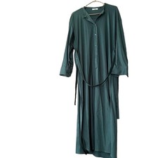 UNIQLO U Dark Green Long Shirt Dress with Belt, Long Sleeve, Elegant