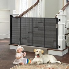 BINGGUZ REINFORCED RETRACTABLE BABY GATE FOR STAIRS WITH SUPPORT RODS - BLACK