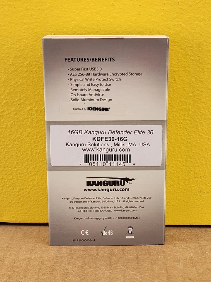 NEW Kanguru KDFE30-16G Defender Elite30 USB 3.0 Hardware Encrypted Flash Drive - Image 2 of 2