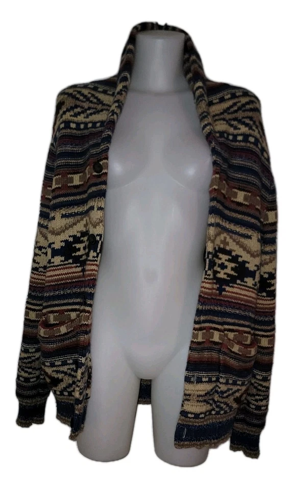 Свитер кардиган Y2k American Eagle размер M ацтекский разноцветный расслабленная шерстяная смесь - Изображение 3 из 4