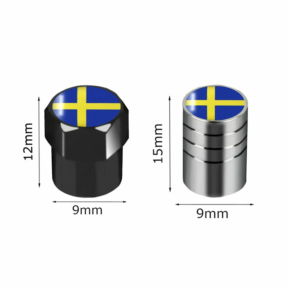 Para Volvo Saab Suecia Bandera Cromo Metal Rueda Neumático Válvula Vástagos Tapas Accesorios Foto 3 de 4