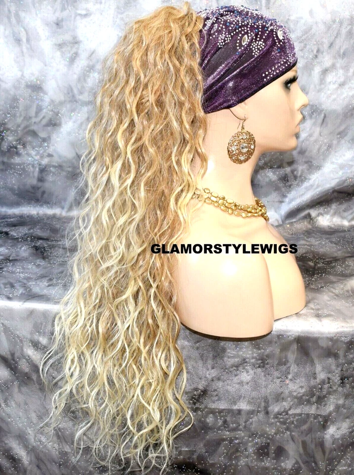 PONYTAIL HAIR PIECE EXTENSION LONG LAYERED CURLY MEDIUM BLONDE MIX #T27.613 NWT - Image 2 of 4