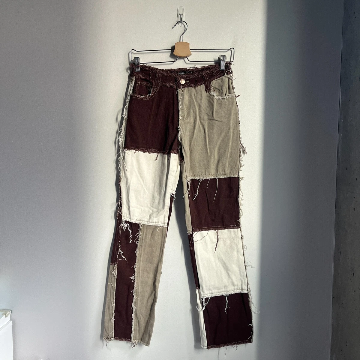 JADED LONDON Women's Patchwork Denim Boyfriend Jeans in Brown Size 25