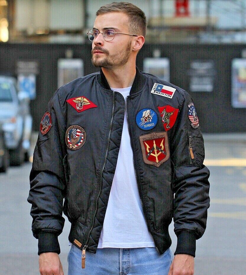 Top Gun MA 1 Nylon Bomber Jacket with Patches Black | eBay Top Gun MA 1 Nylon Bomber Jacket with Patches Black | eBay
