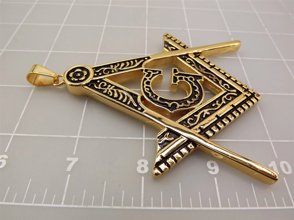 Colgante MASÓN MASÓNICO Tono Dorado Acero Inoxidable con Esmalte PESADO Foto 3 de 3