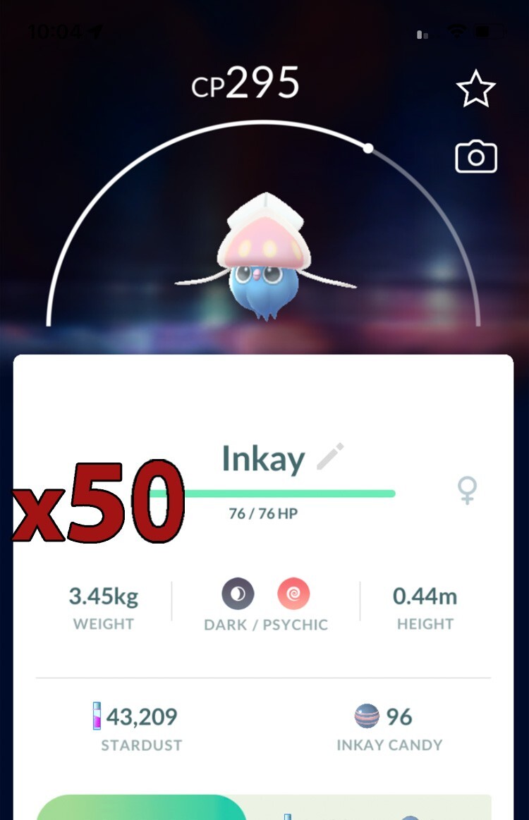 50x Inkay Pokemon Bundle !! Good Chance of Lucky and Good IVs !! Go
