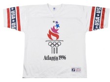 Vintage 1996 Atlanta Olympics Logo 7 Football White 90s Jersey Size Medium