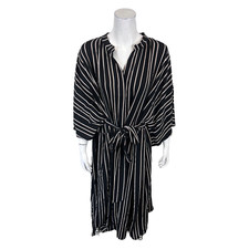 Girl With Curves Womens Dolman Midi Dress with Self Belt Black Stripe Small Size