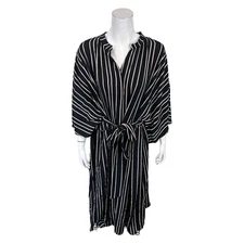 Girl With Curves Women's Dolman Midi Dress w/ Self Belt Black Stripe Medium Size