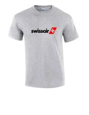 Swiss Air Logo Shirt Airline Red Black Sport Gray Cotton T-Shirt S-5XL