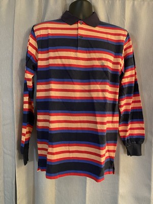Tonino Lamborghini Long Sleeve Polo Medium Red Blue Peach And  Navy