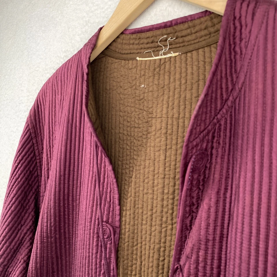 绗缝丝绸外套 L 罗纹长中式领带紫色 — 第 4/4 张图片