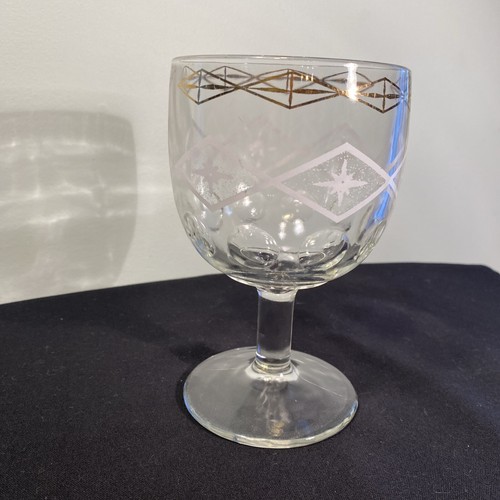 Vintage Bartlett Collins Glass Goblet BTC5 Diamond Star Gold White Atomic Retro - Picture 5 of 10