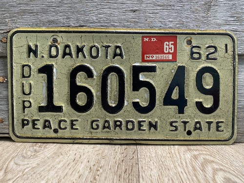 1962 North Dakota Nummernschild DUP #160549 ND 62 Peace Garden State 65 Tab - Bild 1 von 2
