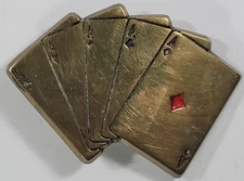 Vintage Baron Buckles BBB Solid Brass 5 Aces Playing Cards Belt Buckle 3 inches