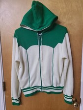 Vintage Track  Court Tennis Jogger Jacket, Soft Cotton Blend, Green  Cream