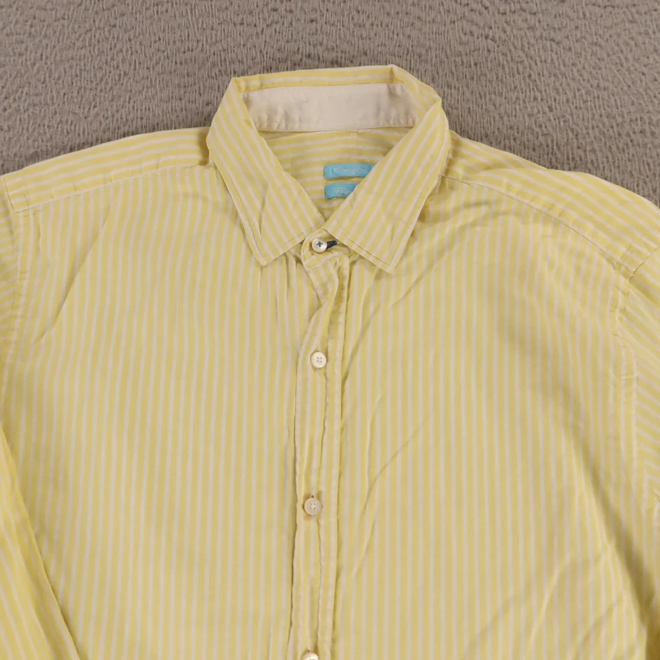 J McLaughlin Shirt Mens L Yellow White Striped Cotton Button Up Twill Oxford - Image 3 of 4