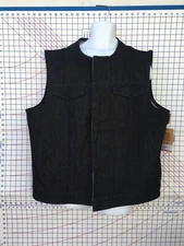 First Mfg Concealed Carry Rough Neck  Black Denim Motorcycle Vest