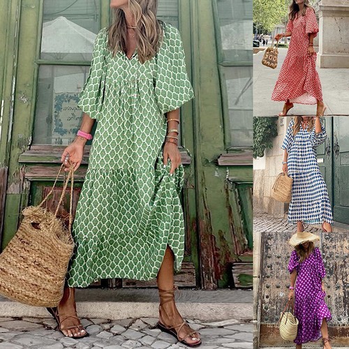 Women Boho Long Maxi Dress Floral 