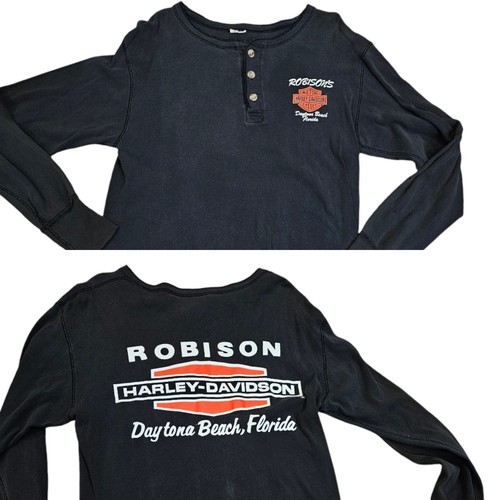 80s Harley Davidson Daytona Beach Medium Ribbed Shirt Long Sleeve Faded Black
