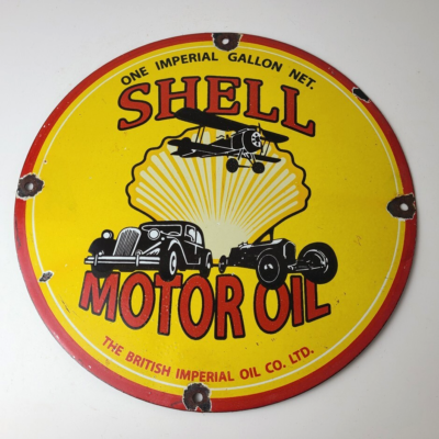 SHELL 1928年　ヴィンテージ　広告プレート Vintage Shell Gasoline Sign - Gas Pump Porcelain One Gallon Motor
