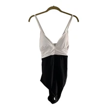 Kona Sol Womens Black & White One-Piece Swimsuit L Adjustable Straps Swim Suit c