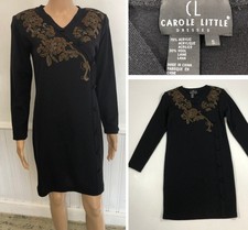 Vintage Carole Little Black Sweater Dress Sz S Asian Inspired Knit