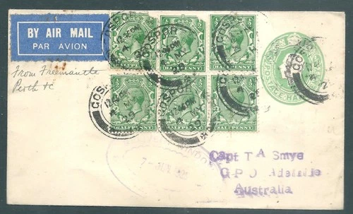 GB 1929 George V uprated postal stationery airmail cover GOSPORT to Australia