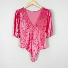 Intimately Free People Pink Velvet Bodysuit Top Size Medium Women's