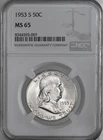 1953-S  50C FRANKLIN SILVER HALF DOLLAR  "SAN FRANCISCO"  NGC MS65 #8344593-007