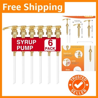 6 Pack Gold Syrup Pump Dispenser, BPA-Free for 750ml Syrup Bottles