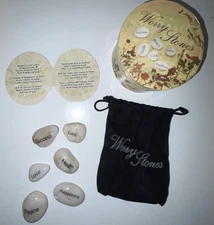 BOXED WORRY STONES SET - FELT BAG - PEACE HAPPINESS LOVE HEALTH SUCCESS LUCK