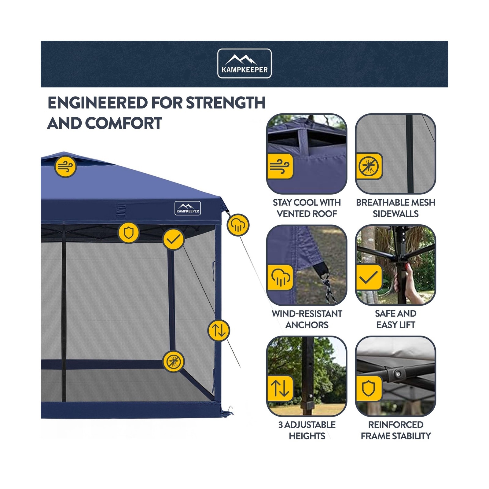 KAMPKEEPER 10x10 Pop-Up Canopy Tent, Waterproof Portable Shade with Screen Wa...