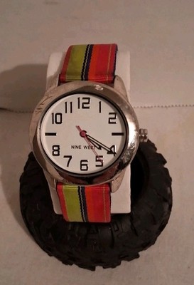 Nine West Women's Watch  Rainbow Striped Genuine Leather NEEDS BATTERY