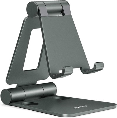 NULAXY Verstellbar Handy Ständer Tisch, Faltbarer Handy Halterung Aluminium Grau