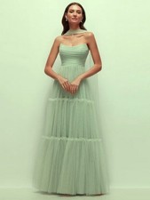 Dessy Collection Willow Green Strapless Tiered Tulle Gown Size 10 348 3155