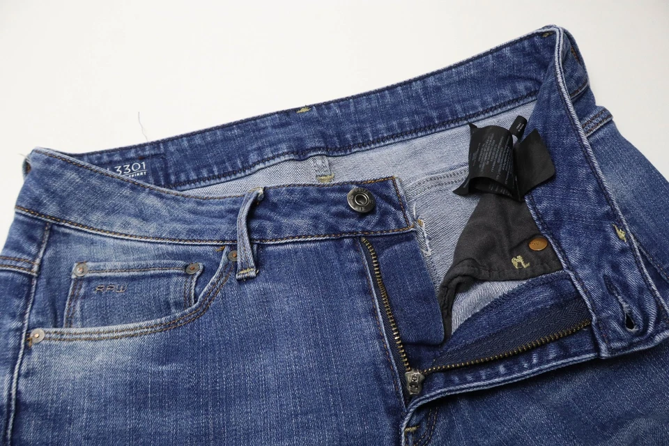 Pantalones de mezclilla ajustados altos para mujer G-STAR 3301 W28/L30 bigotes descoloridos cremallera elástica Foto 4 de 4