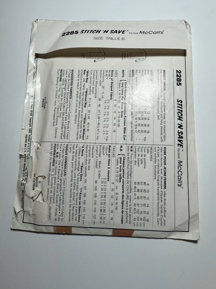 McCall’s Stitch N Save Pattern Ladies Dress UNCUT;FF Size 14-18 Straight Pullove - Image 4 of 4