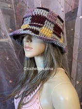 Bucket Crochet hat 5 Color Checker Festival Boho Hippie 30 Crochetbysalina