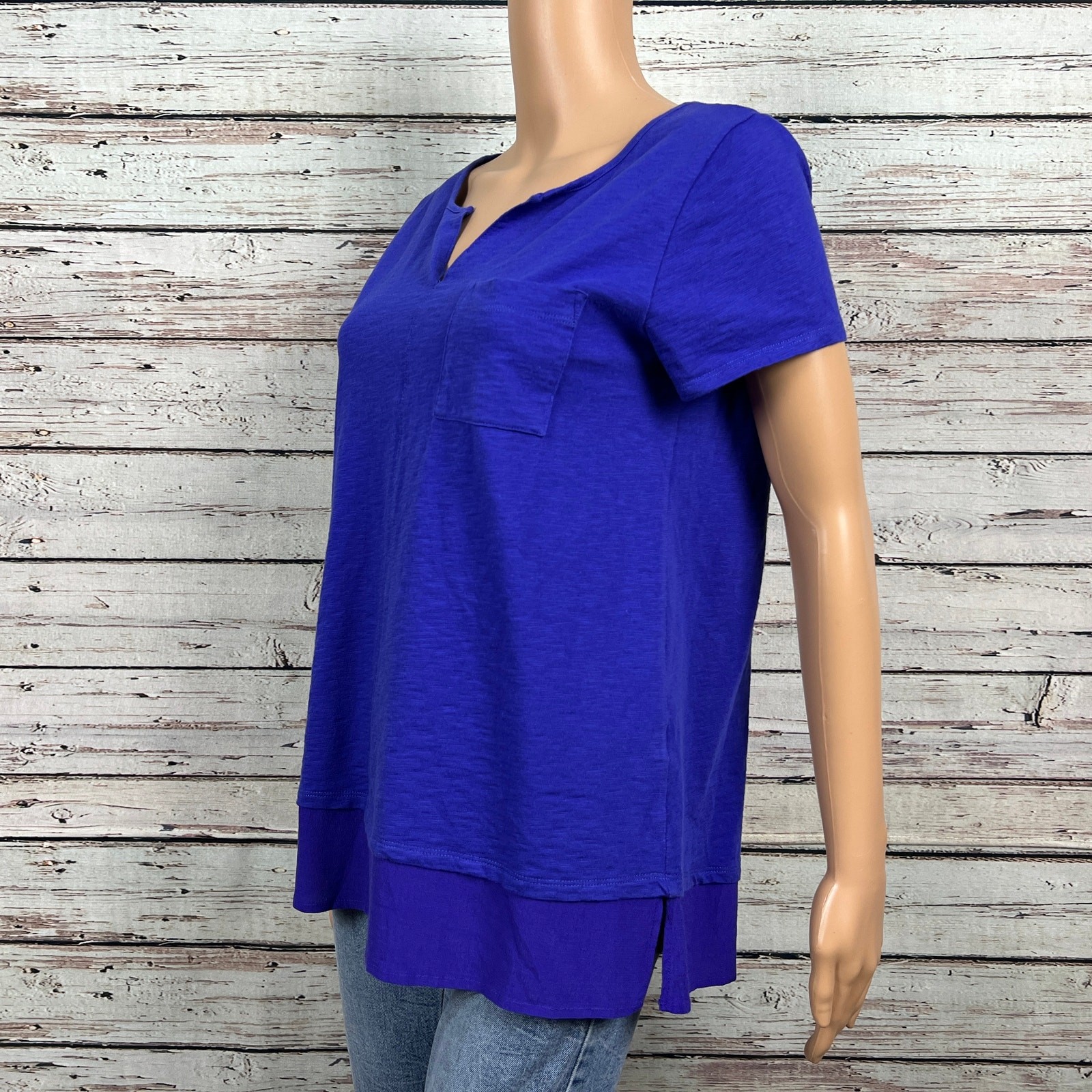 Soft Surroundings Blue Split V-neck Contrast Hem … - image 4