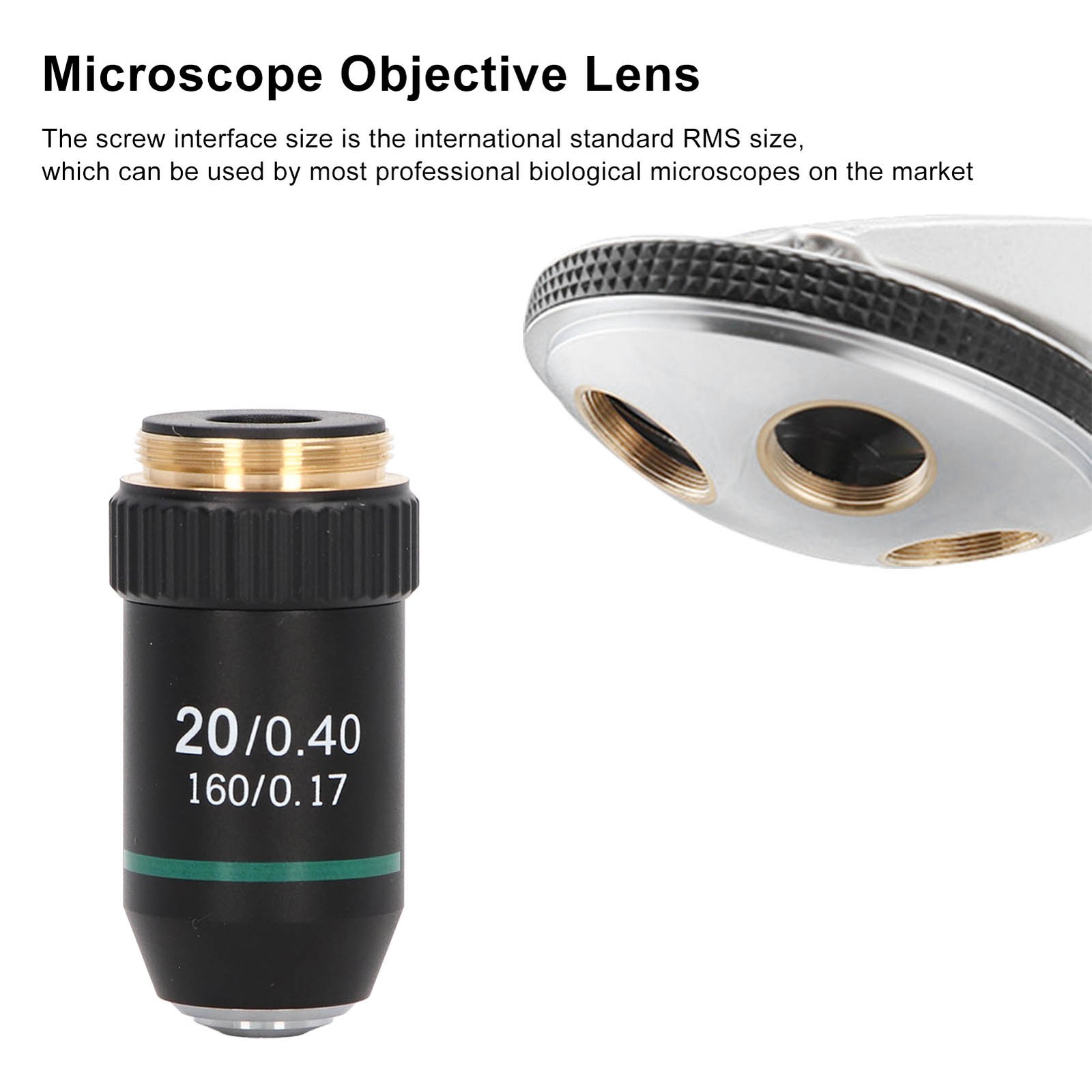 Achromatic Objective Brass Chrome Plated 20X Microscope Objective Lens Interface