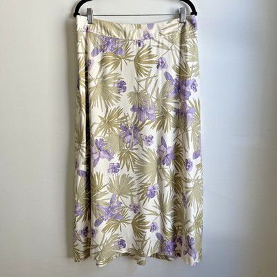 Kate Hill Silk Floral Midi Skirt Sequin Cream Purple Iris Green Plus Size 20
