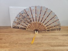 Art Deco Handheld Folding Fan Traditional Plastic Painted Black And Gold