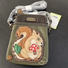 Chala Handbags Squirrel Cellphone Crossbody Purse Convertible Strap (Olive) NWT