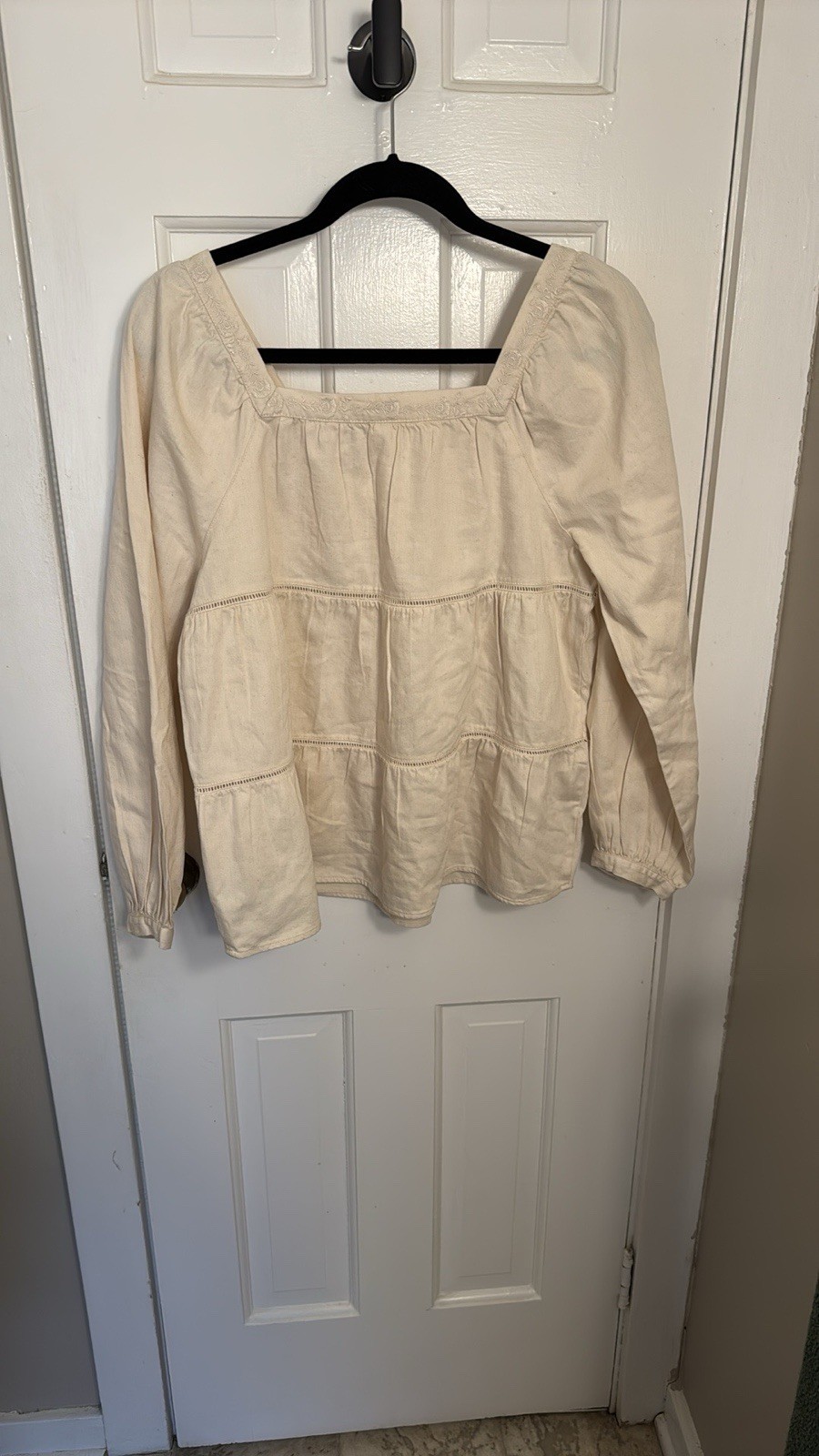 Old Navy Cream Boho Square-Neck Tiered Swing Top Size M Heavyweight