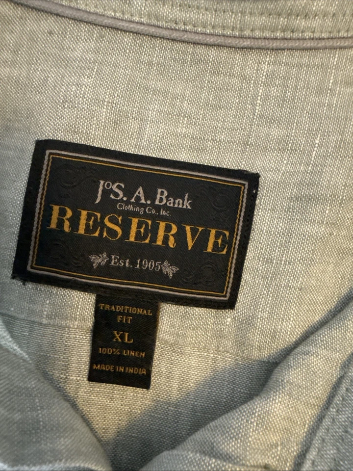 Jos. A. Bank Reserve 100% Linen Size XL Long Sleeve Button Down Shirt Green - Image 2 of 4