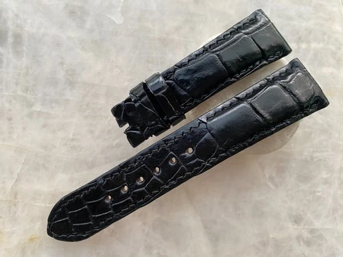 22mm/18mm Black Alligator Crocodile Print Leather Watch Strap Band
