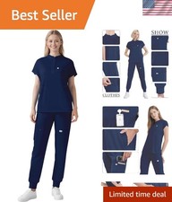 Scrubs for Women Set Nurse Uniform Jogger Suit with 11 Pockets Medical Workwear