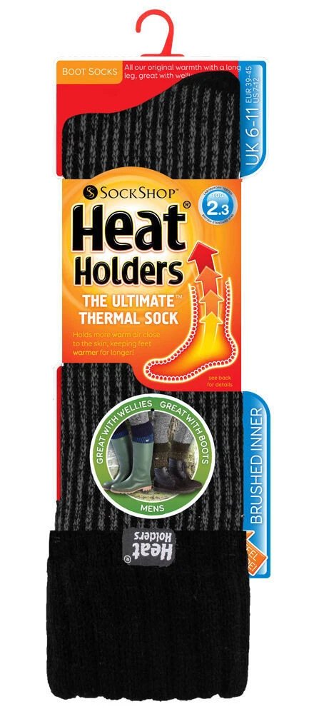 Heat Holders - Mens Winter Cuffed Thermal Ribbed Wellington Boot Socks 6-11 uk